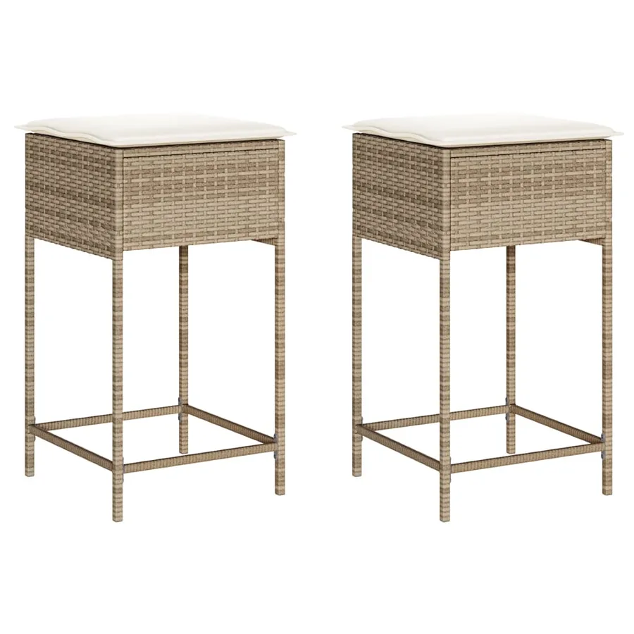 Tabourets de bar jardin avec coussins lot de 2 beige poly rotin - 2