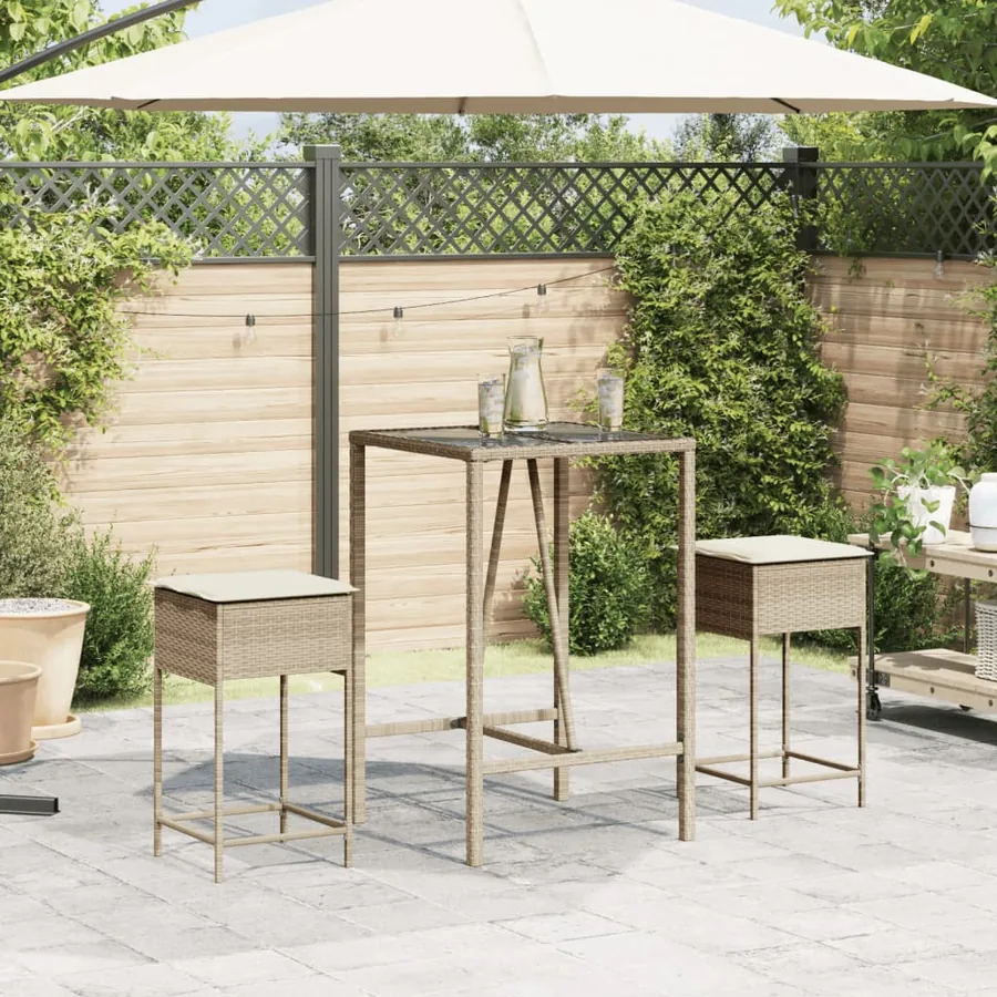 Tabourets de bar jardin avec coussins lot de 2 beige poly rotin - 3