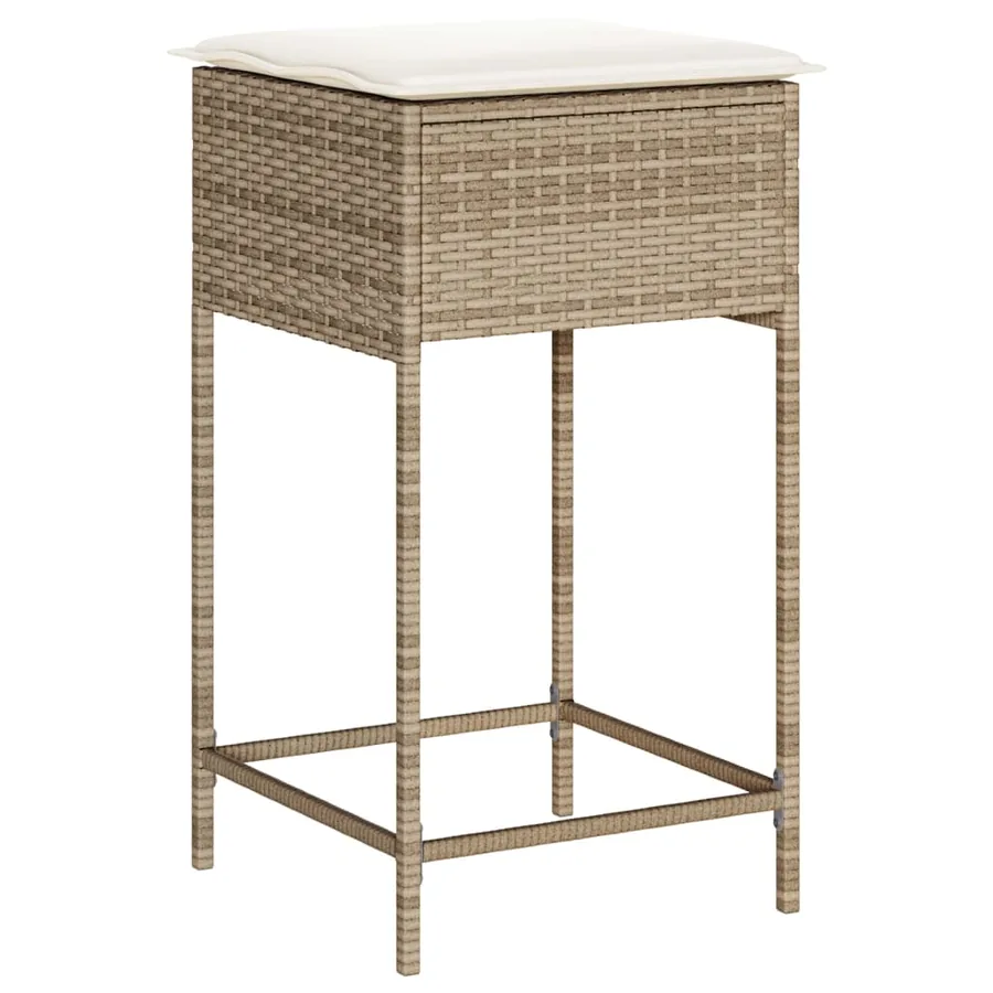 Tabourets de bar jardin avec coussins lot de 2 beige poly rotin - 4