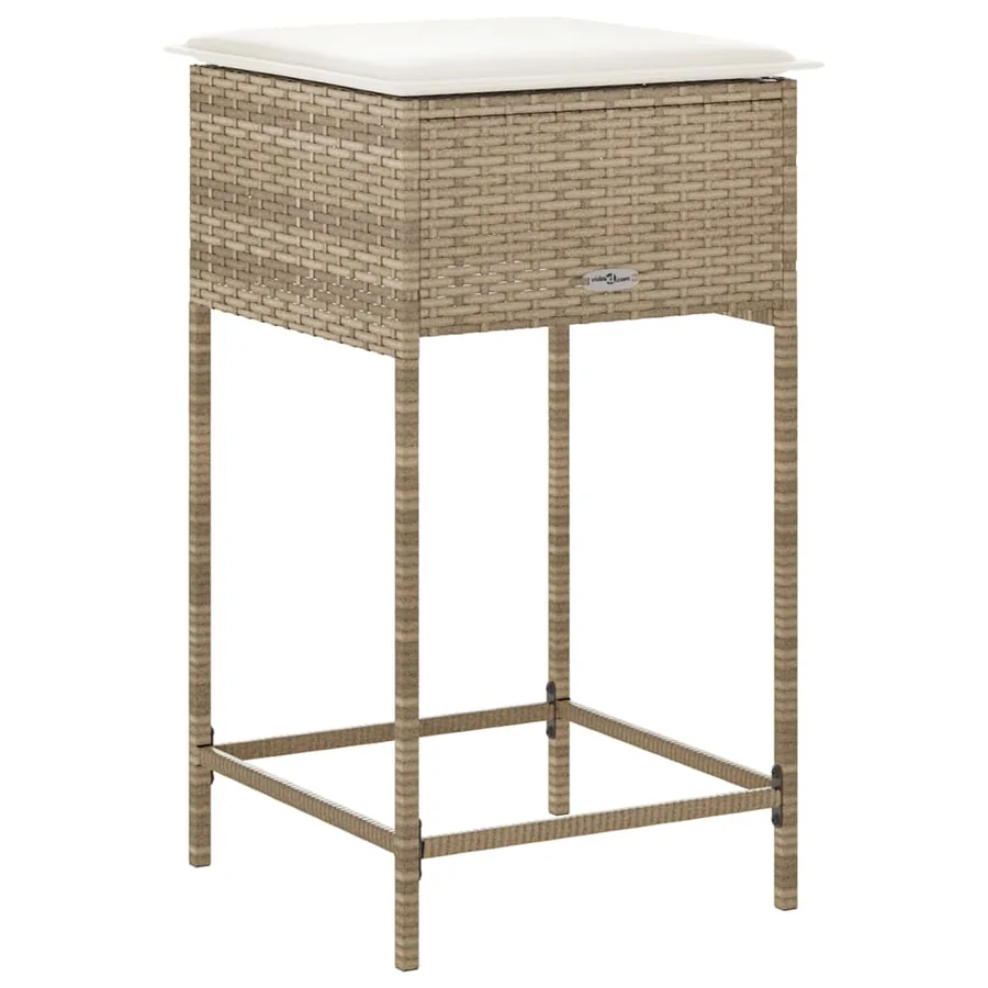 Tabourets de bar jardin avec coussins lot de 2 beige poly rotin - 7