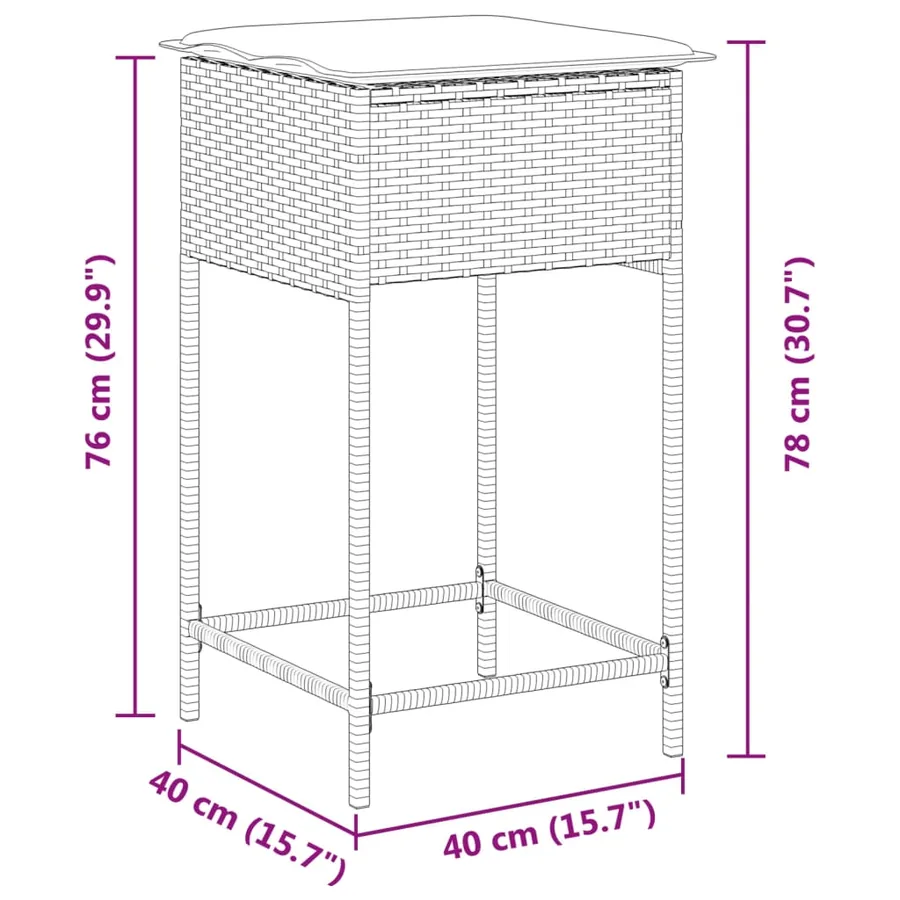 Tabourets de bar jardin avec coussins lot de 2 beige poly rotin - 9