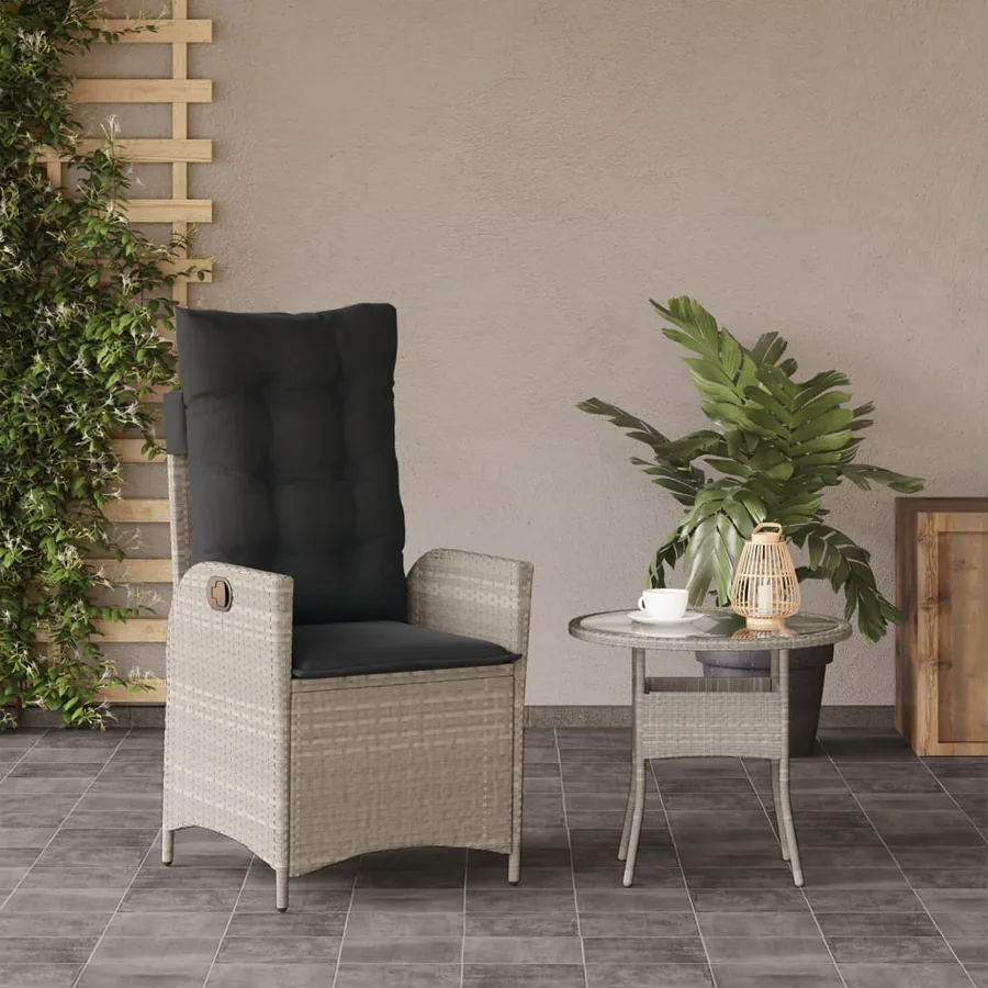 Chaise inclinable de jardin coussins gris clair résine tressée - 3