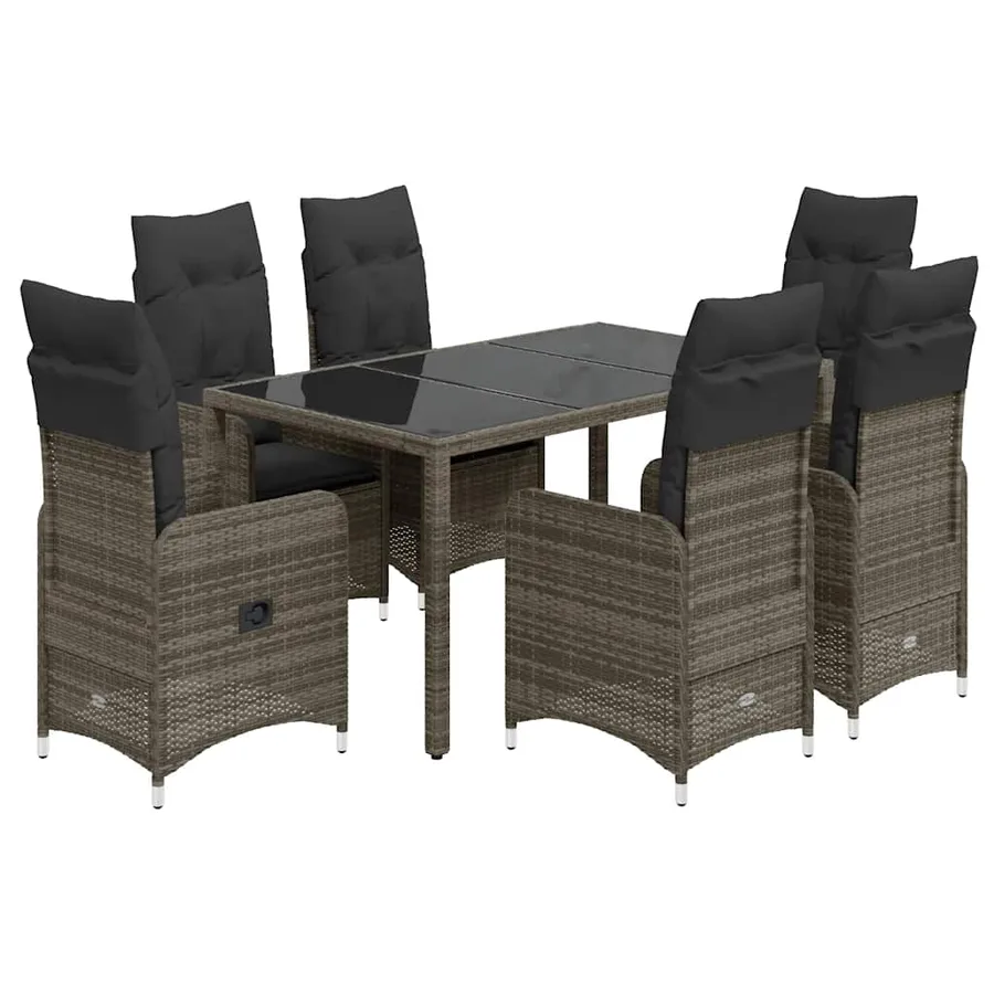 Ensemble de bistro de jardin 7 pcs coussins gris poly rotin - 2