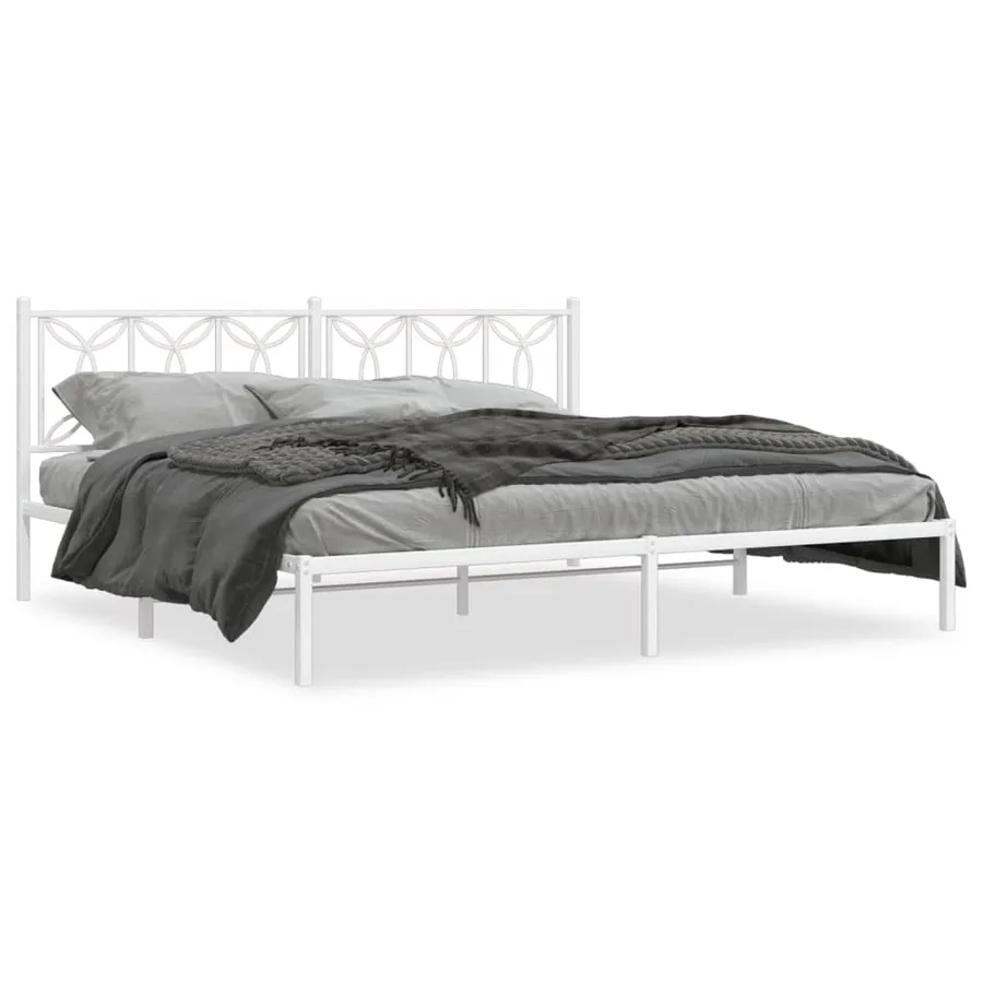 Cadre de lit métal sans matelas et tête de lit blanc 200x200 cm - 2