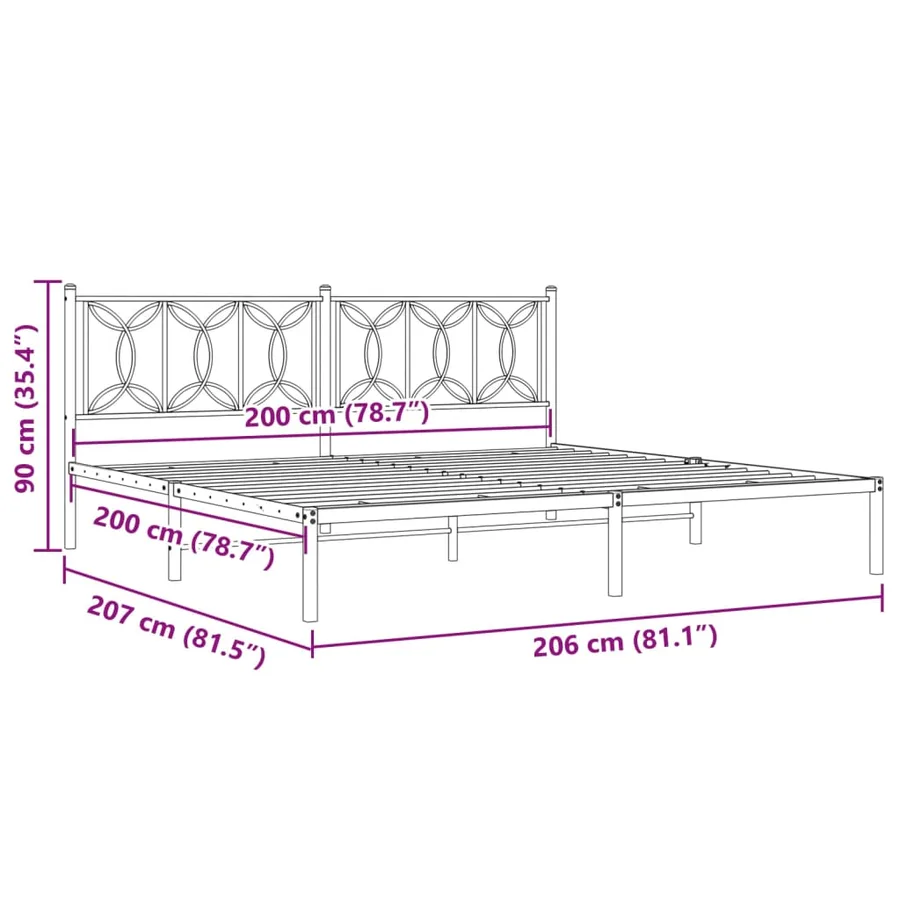 Cadre de lit métal sans matelas et tête de lit blanc 200x200 cm - 8