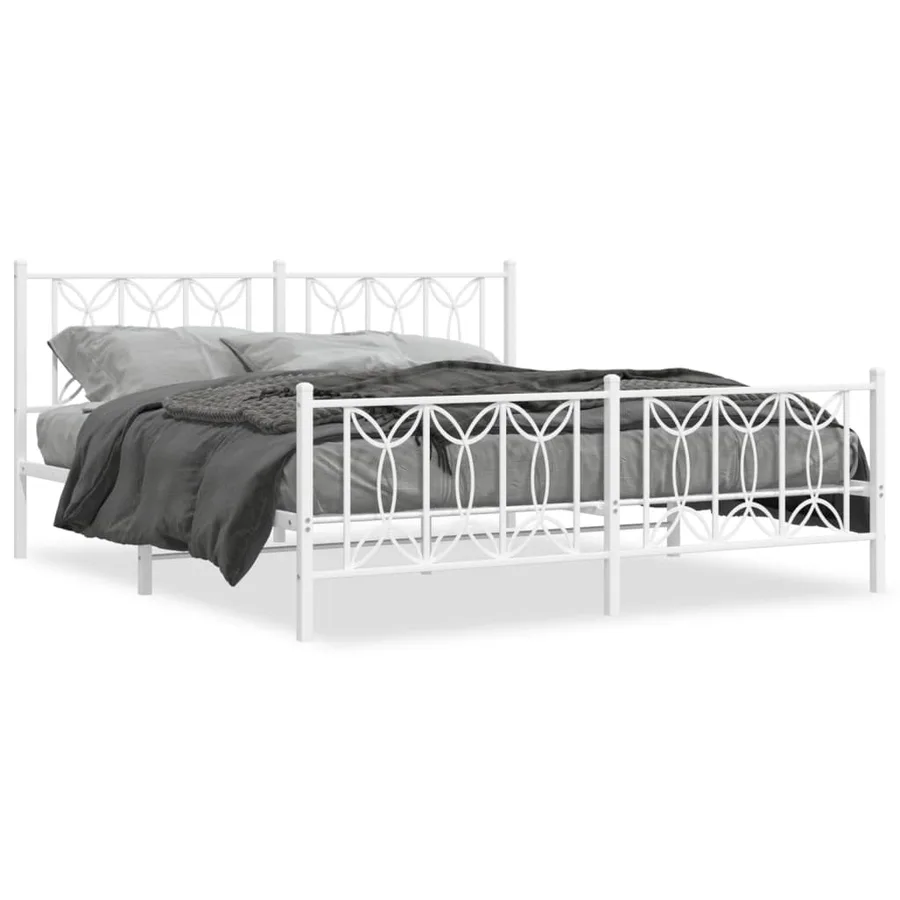 Cadre de lit métal sans matelas et pied de lit blanc 183x213 cm - 2