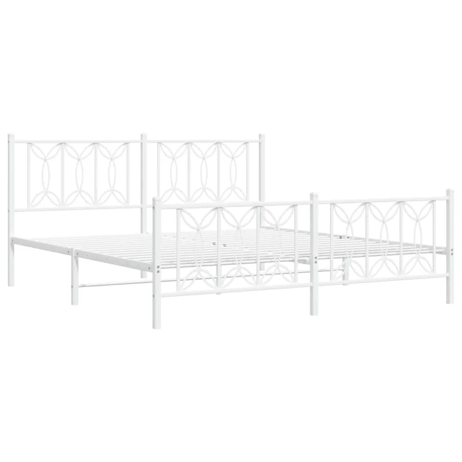 Cadre de lit métal sans matelas et pied de lit blanc 183x213 cm - 3