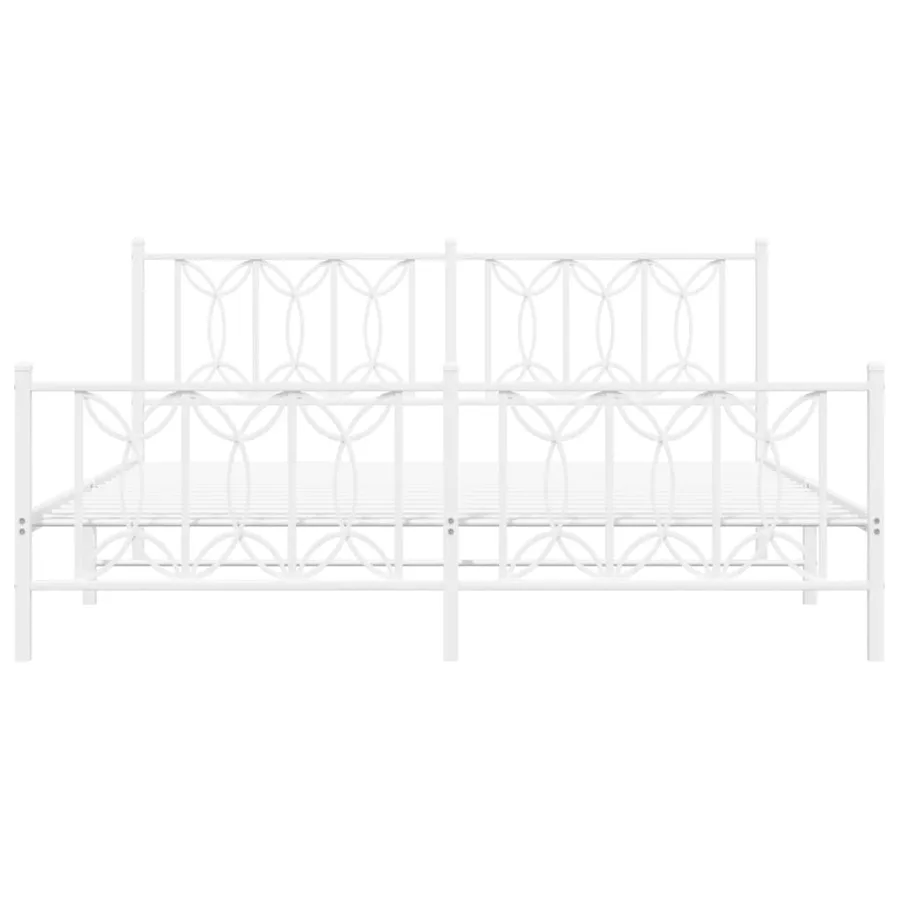 Cadre de lit métal sans matelas et pied de lit blanc 183x213 cm - 4