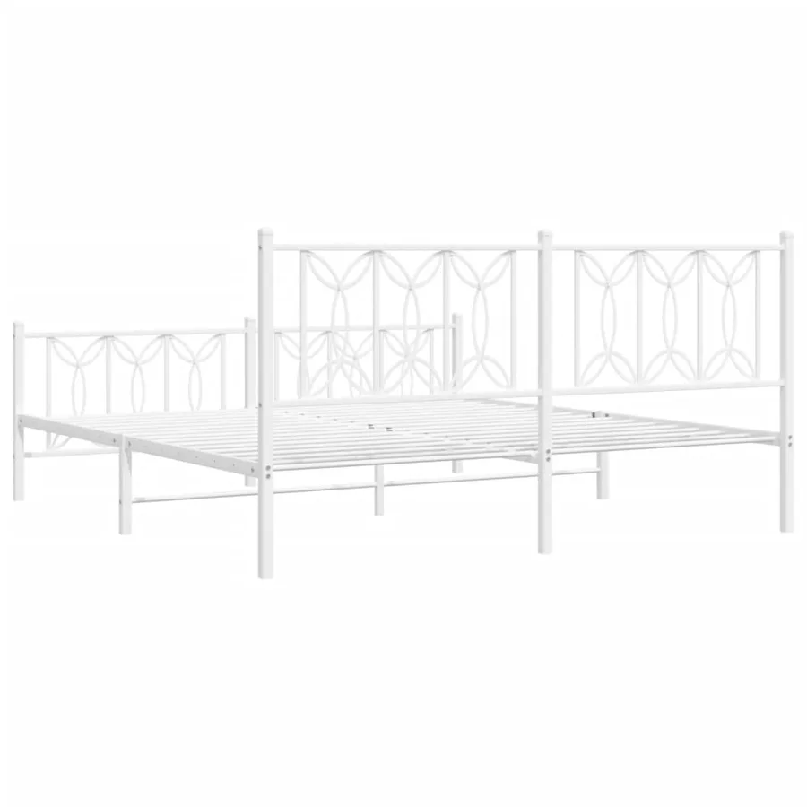 Cadre de lit métal sans matelas et pied de lit blanc 183x213 cm - 6