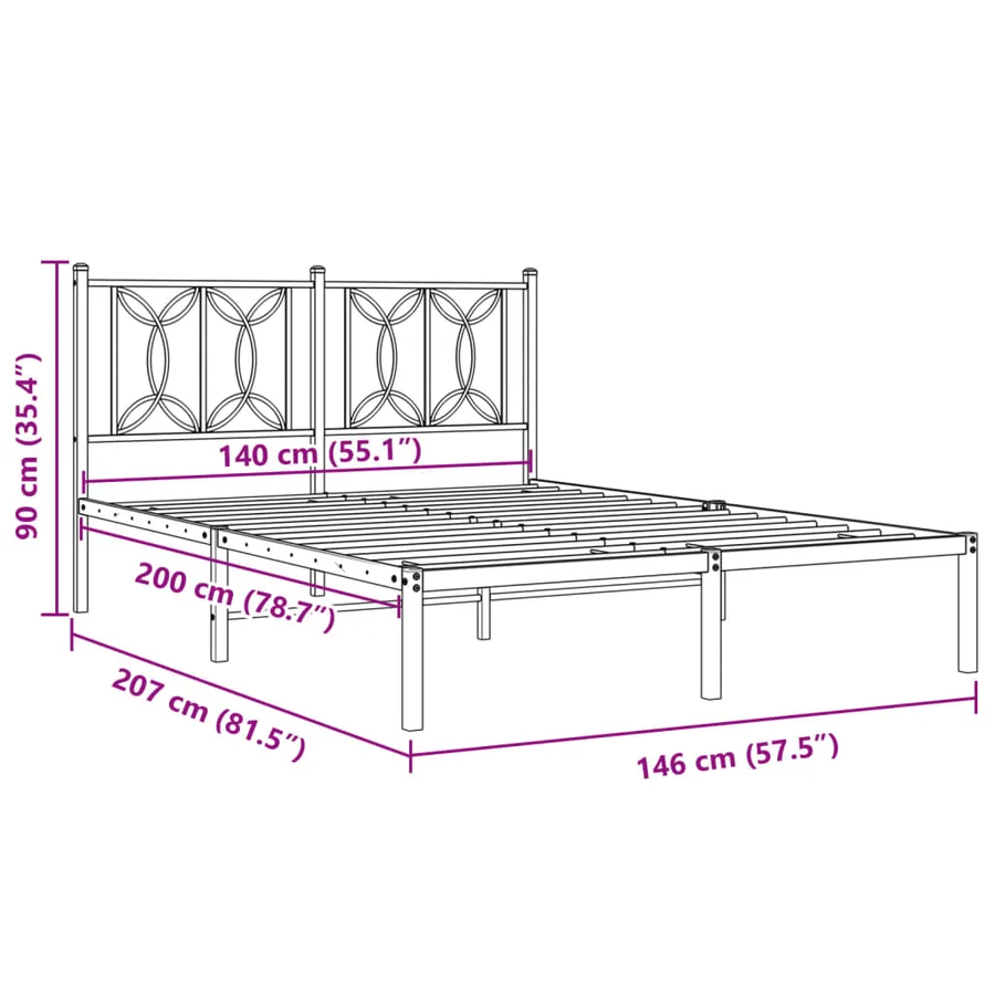 Cadre de lit métal sans matelas et tête de lit blanc 140x200 cm - 8