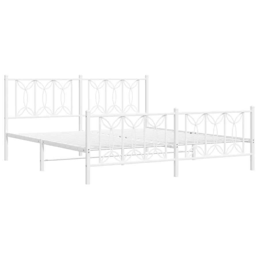 Cadre de lit métal sans matelas et pied de lit blanc 180x200 cm - 3