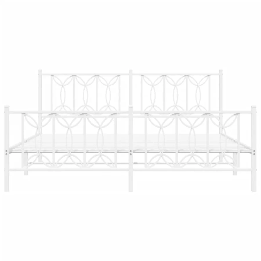Cadre de lit métal sans matelas et pied de lit blanc 180x200 cm - 4