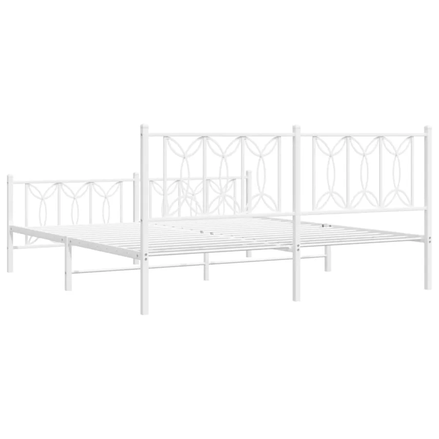 Cadre de lit métal sans matelas et pied de lit blanc 180x200 cm - 6