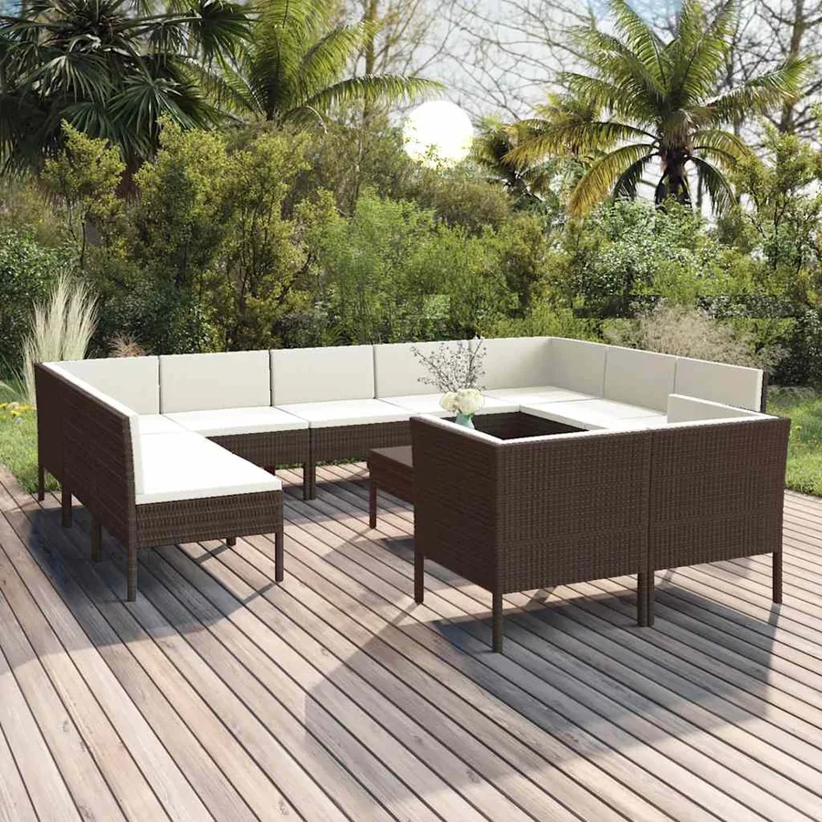 Salon de jardin 12 pcs avec coussins Résine tressée Marron
