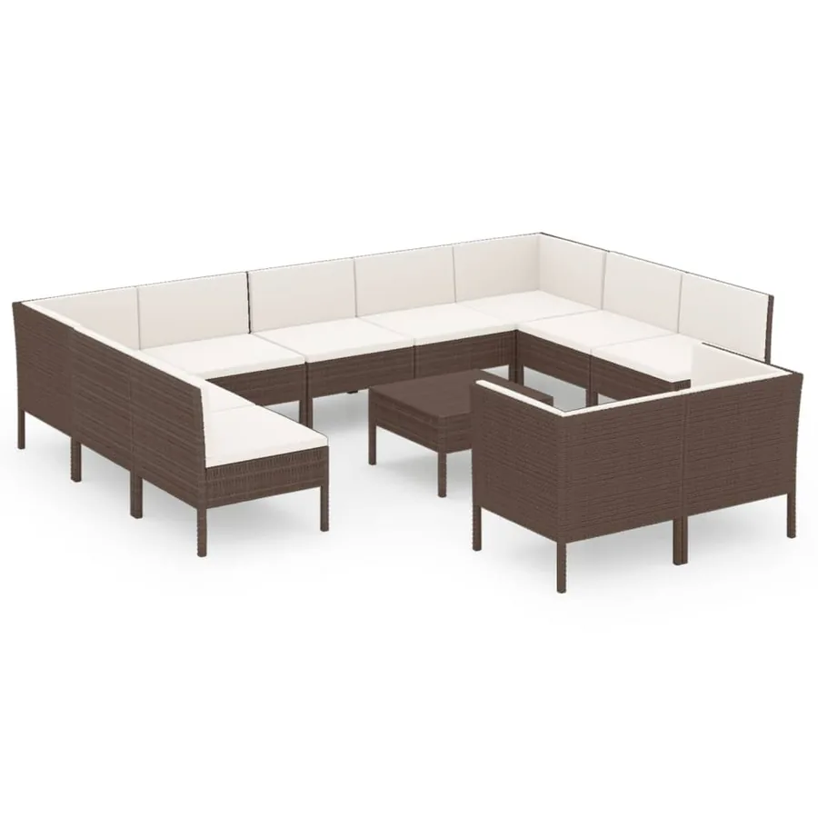 Salon de jardin 12 pcs avec coussins Résine tressée Marron - 2