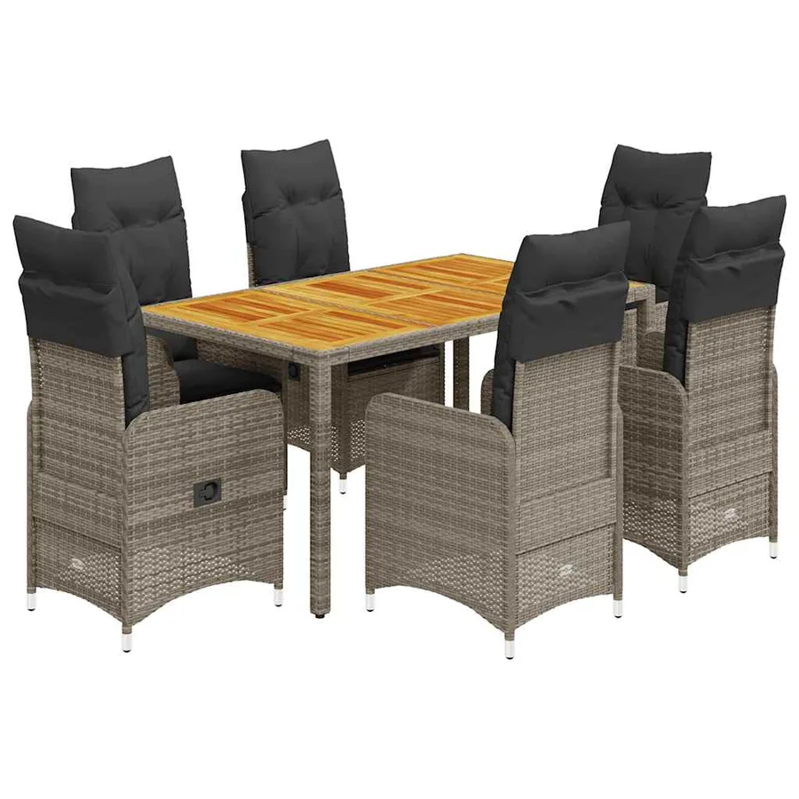 Ensemble de bistro de jardin 7 pcs coussins gris poly rotin - 2