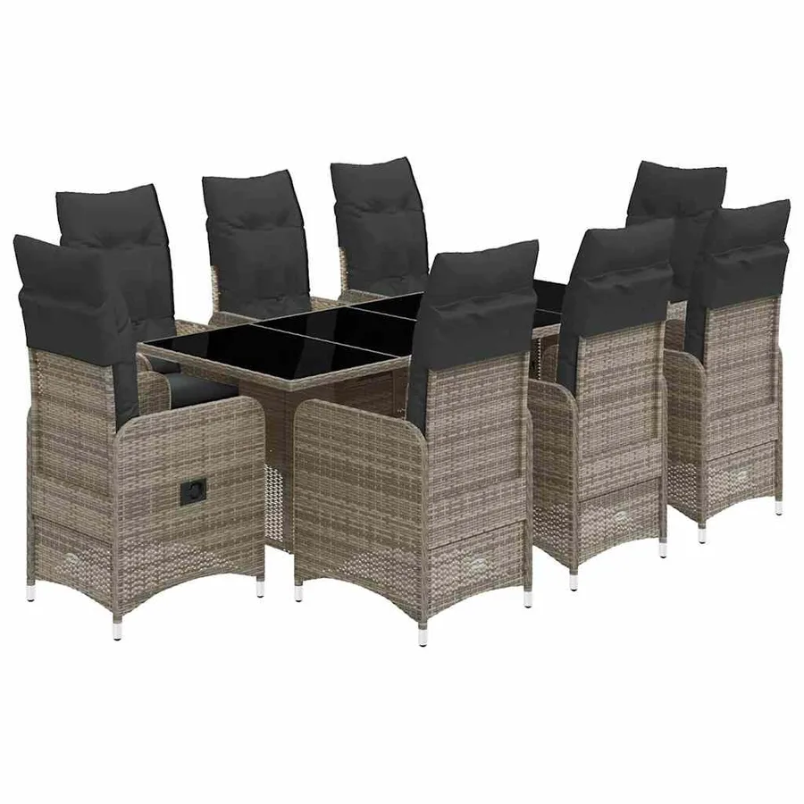 Ensemble de bistro de jardin 9 pcs coussins gris poly rotin - 2