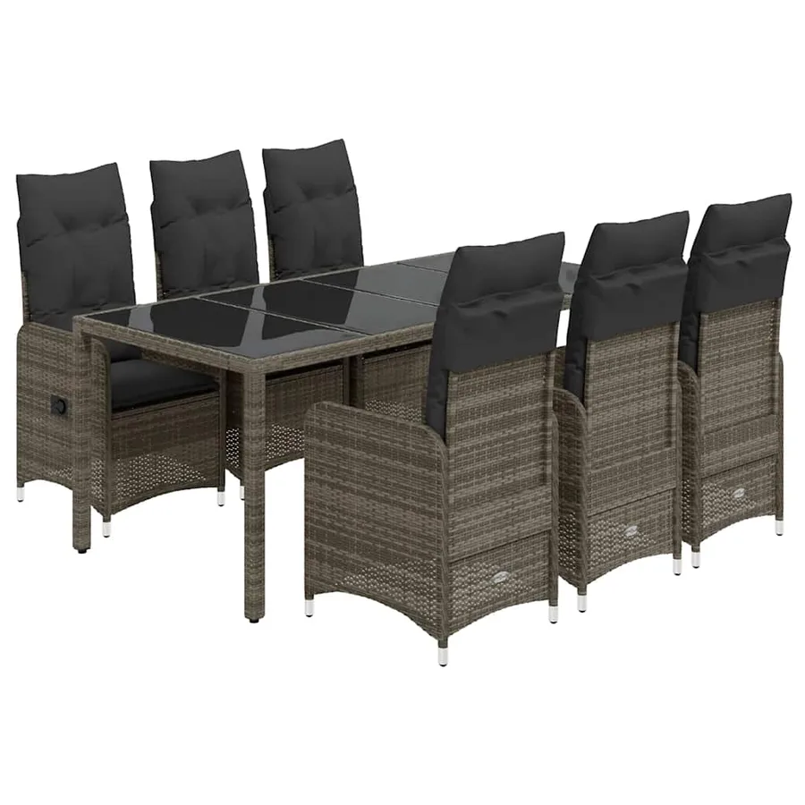 Ensemble de bistro de jardin 7 pcs coussins gris poly rotin - 2