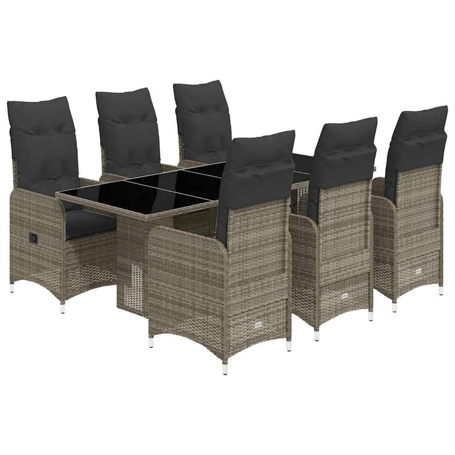 Ensemble de bistro de jardin 7 pcs coussins gris poly rotin - 2