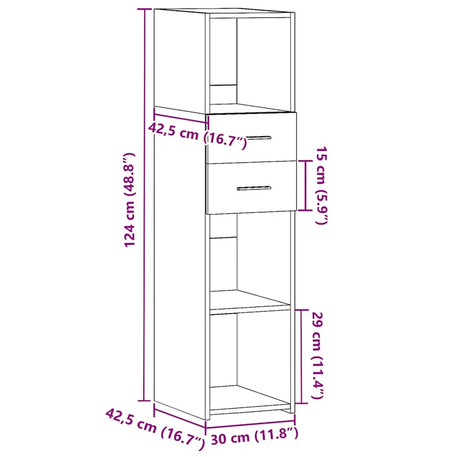 Buffet haut gris béton 30x42,5x124 cm bois d'ingénierie - 10