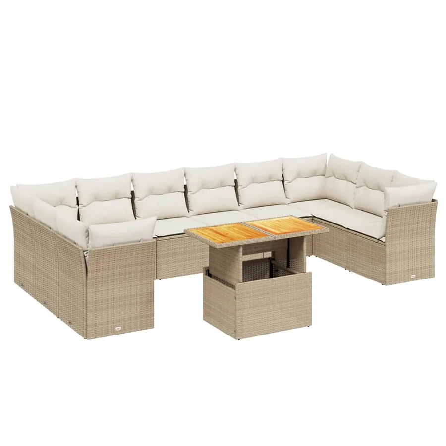 Salon de jardin 11 pcs avec coussins beige résine tressée - 2