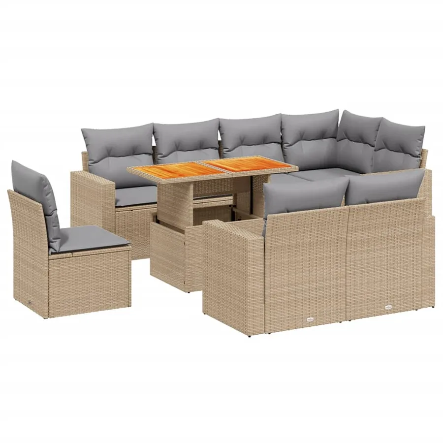 Salon de jardin avec coussins 9 pcs beige résine tressée - 2