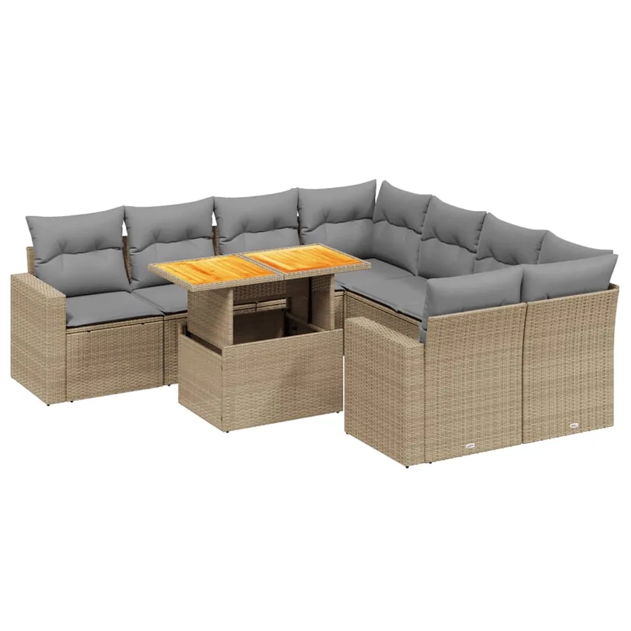Salon de jardin avec coussins 9 pcs beige résine tressée - 2