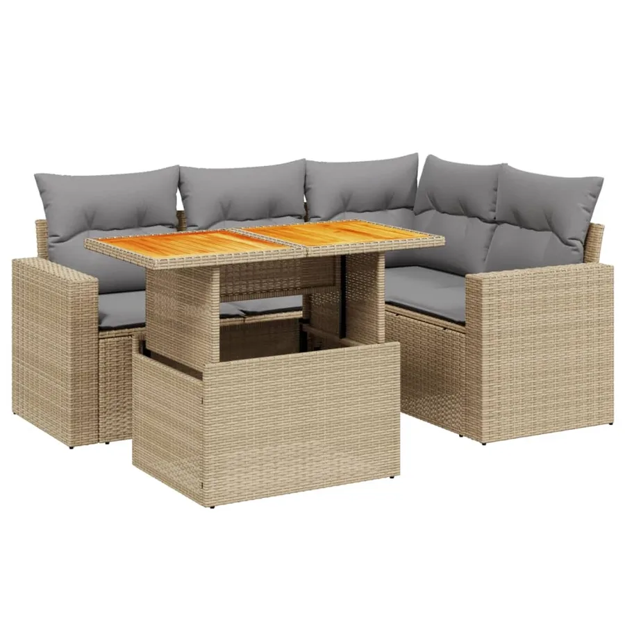 Salon de jardin avec coussins 5 pcs beige résine tressée - 2