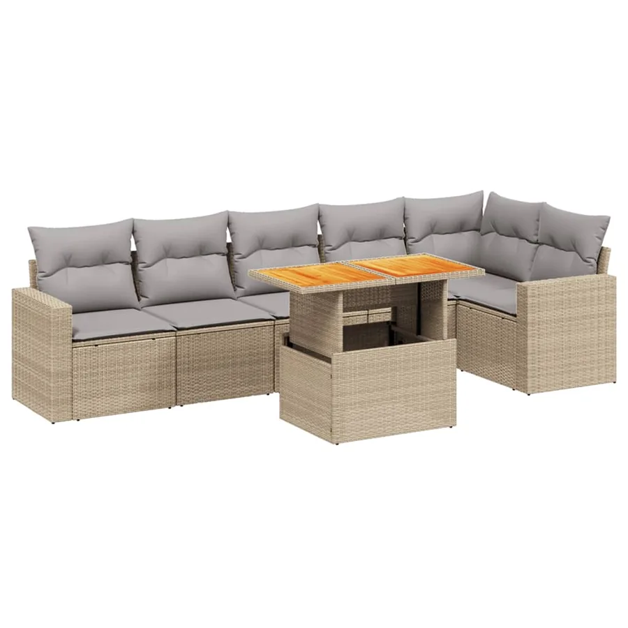 Salon de jardin avec coussins 7 pcs beige résine tressée - 2