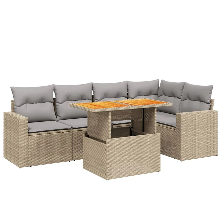 Salon de jardin avec coussins 6 pcs beige résine tressée - 2