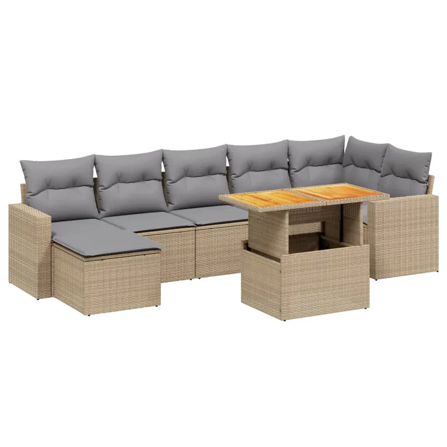 Salon de jardin avec coussins 8 pcs beige résine tressée - 2