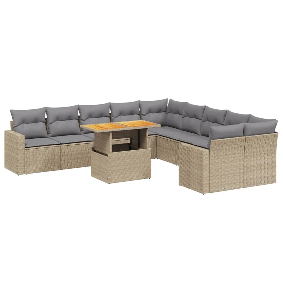 Salon de jardin 11 pcs avec coussins beige résine tressée - 2