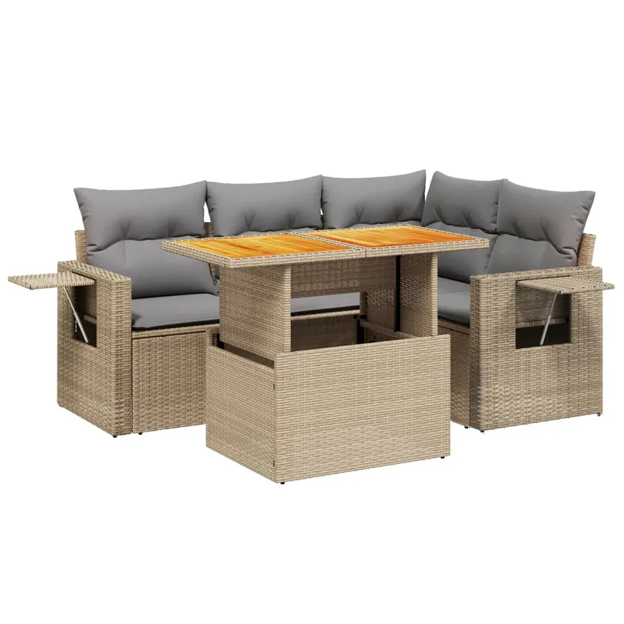 Salon de jardin avec coussins 5 pcs beige résine tressée - 2