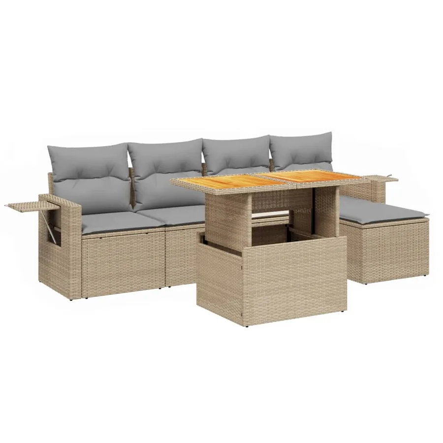 Salon de jardin avec coussins 6 pcs beige résine tressée - 2