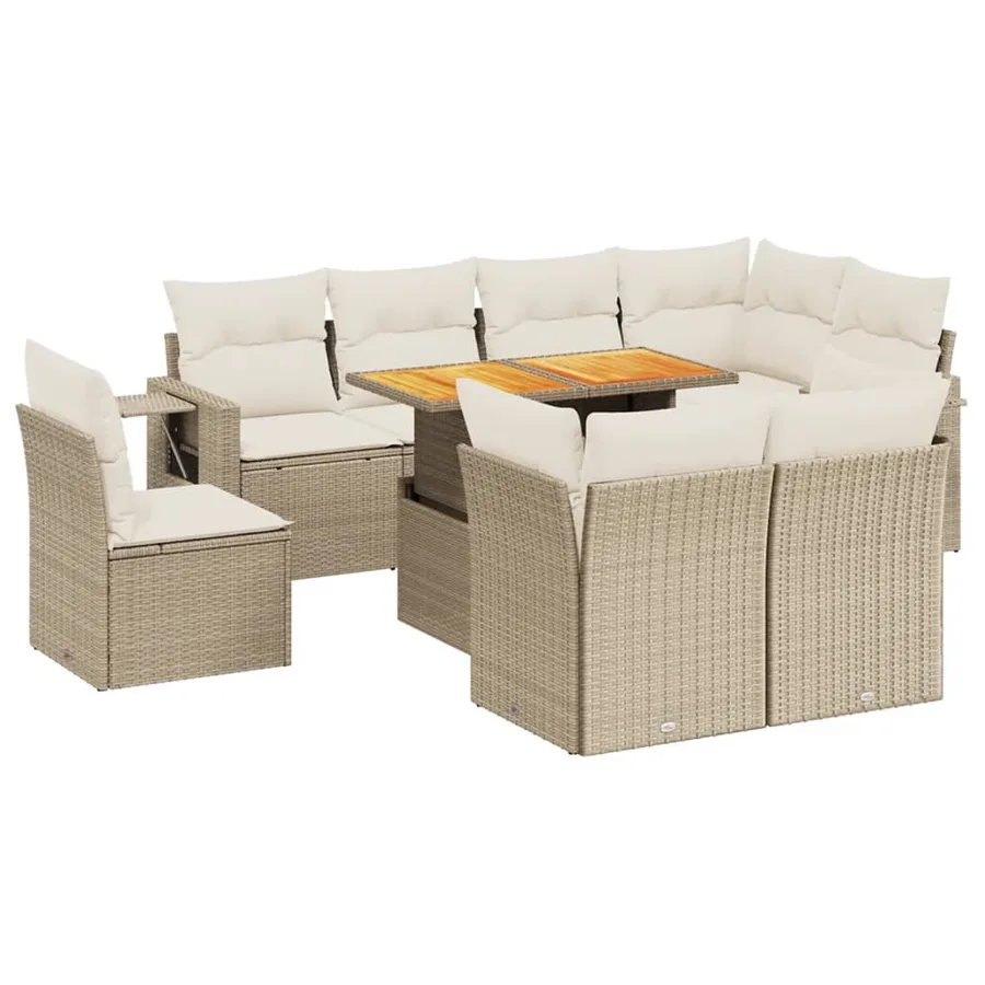 Salon de jardin avec coussins 9 pcs beige résine tressée - 2