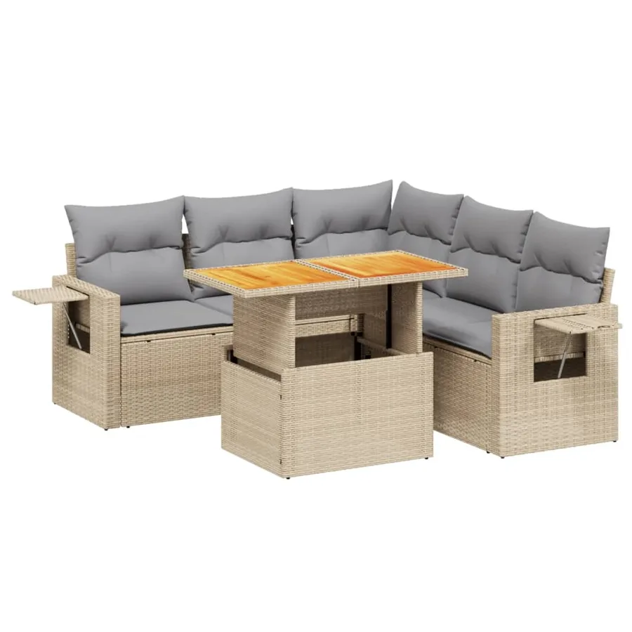 Salon de jardin avec coussins 6 pcs beige résine tressée - 2