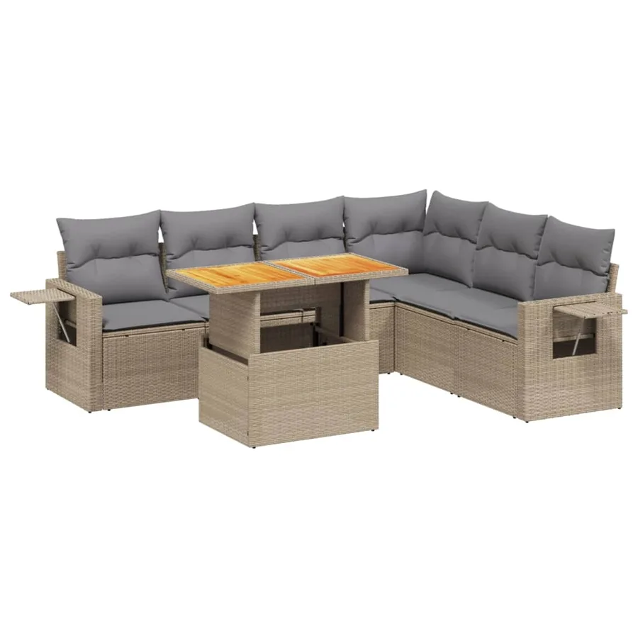 Salon de jardin avec coussins 7 pcs beige résine tressée - 2