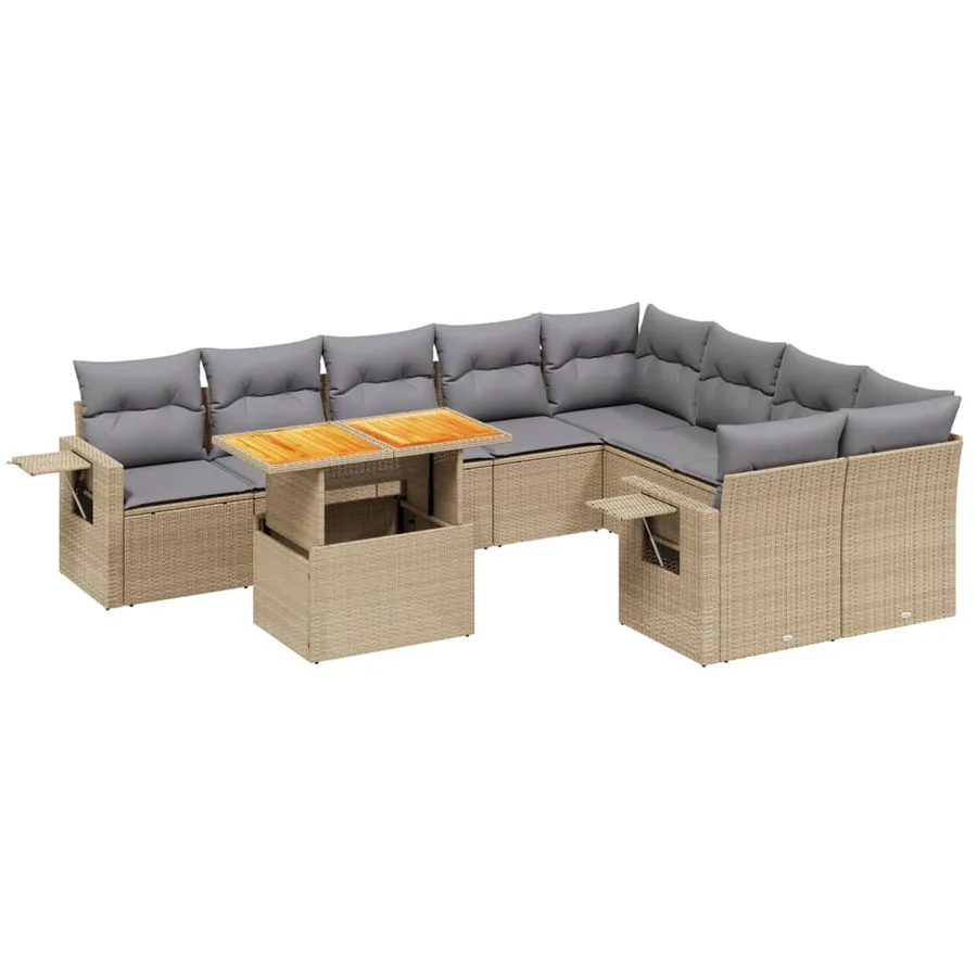 Salon de jardin avec coussins 10 pcs beige résine tressée - 2