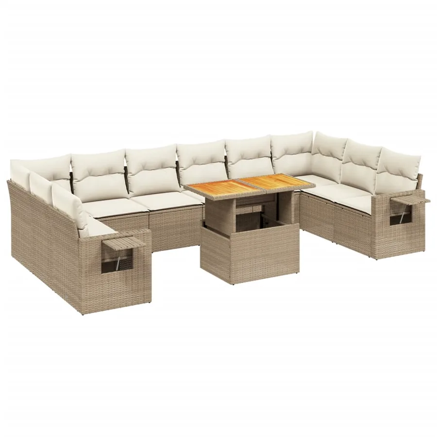 Salon de jardin 11 pcs avec coussins beige résine tressée - 2