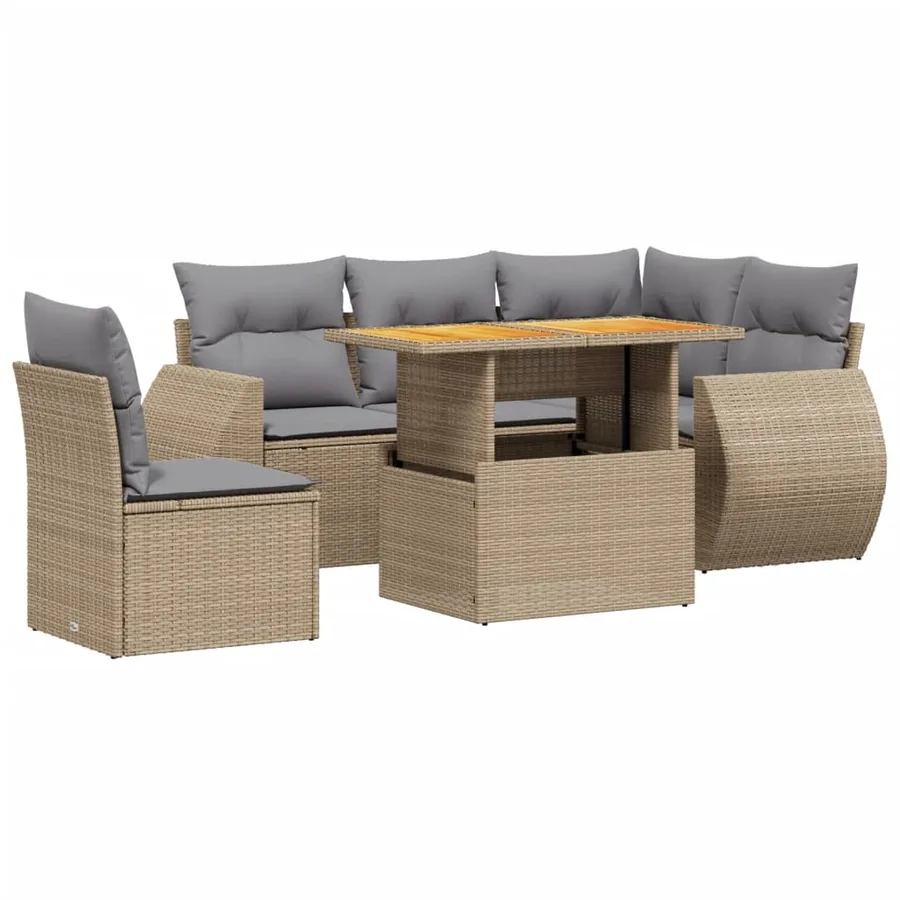 Salon de jardin avec coussins 6 pcs beige résine tressée - 2