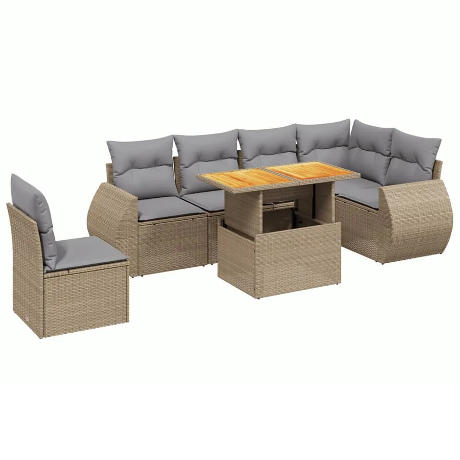 Salon de jardin avec coussins 7 pcs beige résine tressée - 2