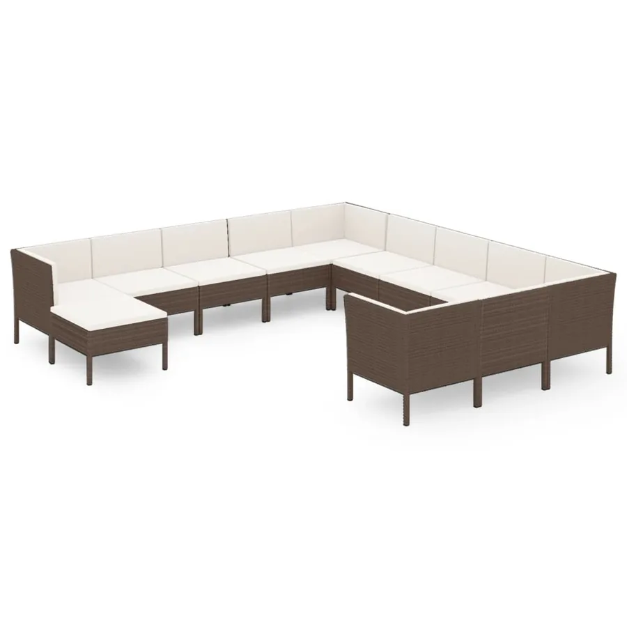 Salon de jardin 12 pcs avec coussins Résine tressée Marron - 2