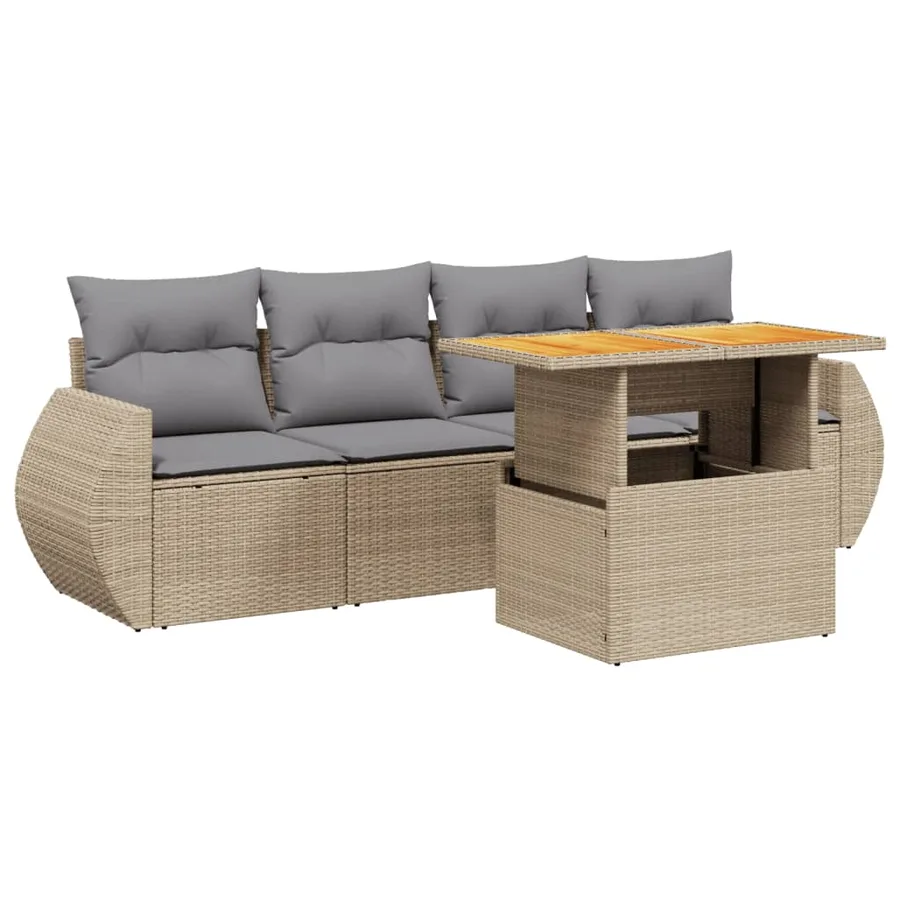 Salon de jardin avec coussins 5 pcs beige résine tressée - 2
