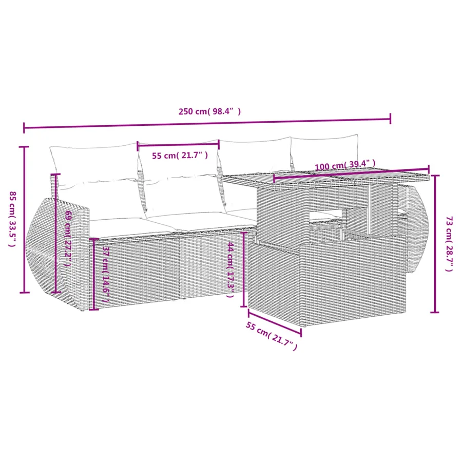 Salon de jardin avec coussins 5 pcs beige résine tressée - 3