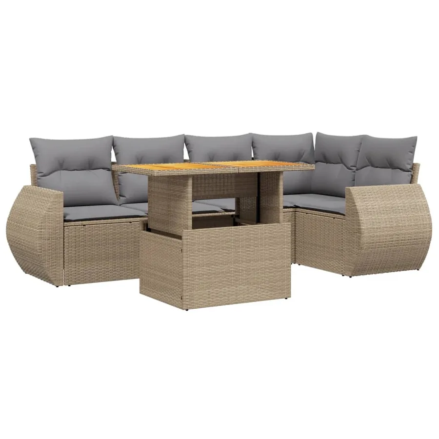 Salon de jardin avec coussins 6 pcs beige résine tressée - 2