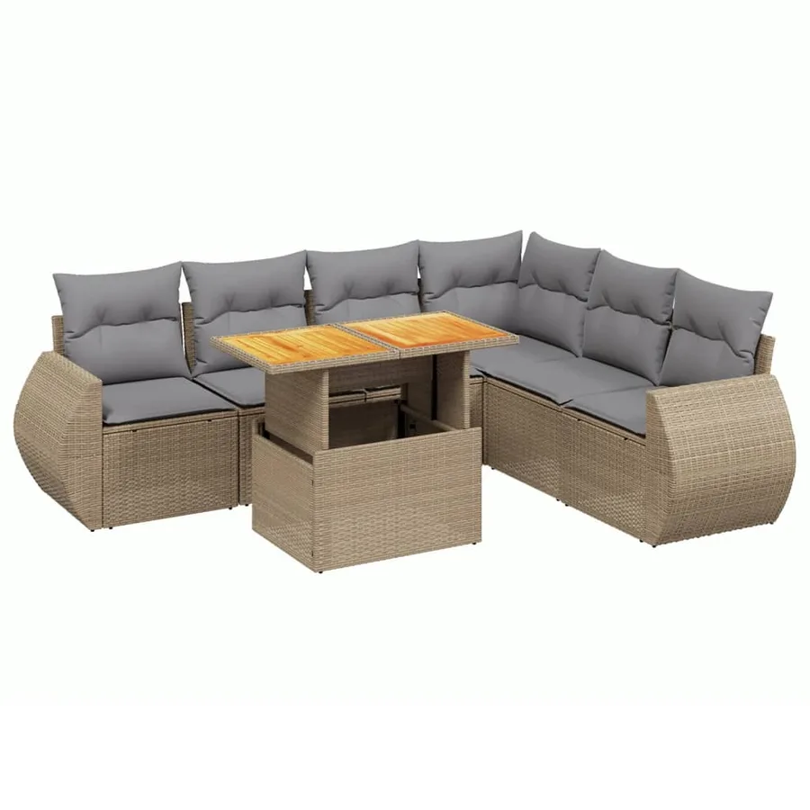Salon de jardin avec coussins 7 pcs beige résine tressée - 2