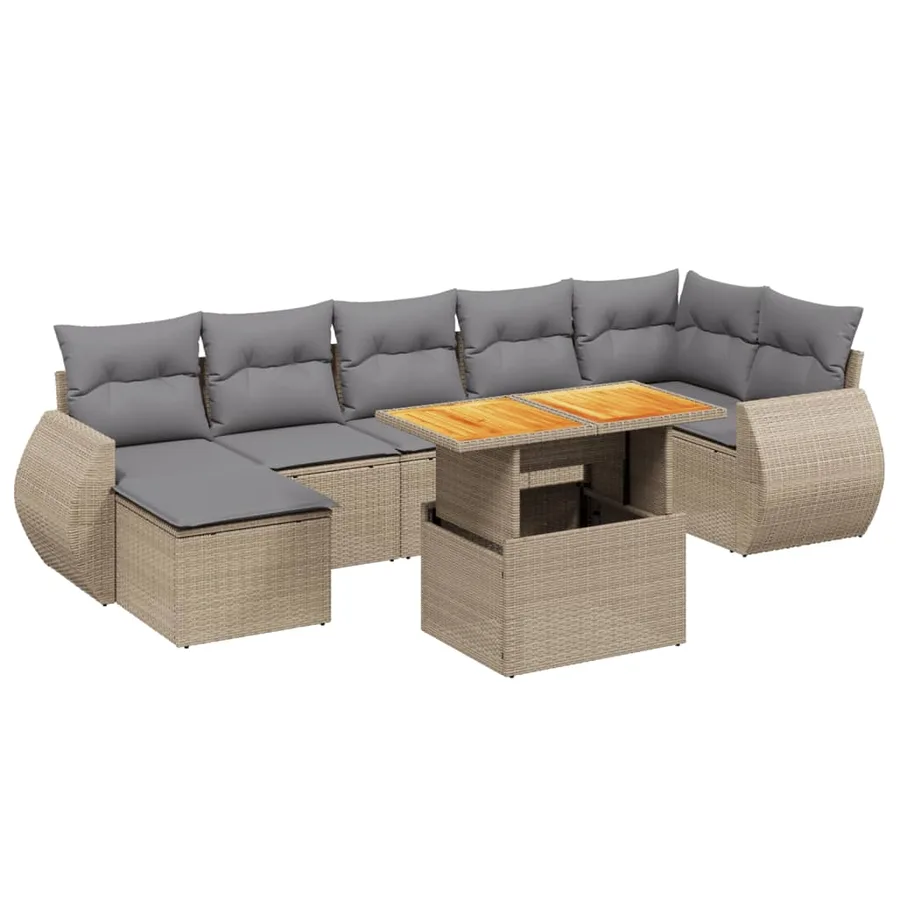 Salon de jardin avec coussins 8 pcs beige résine tressée - 2
