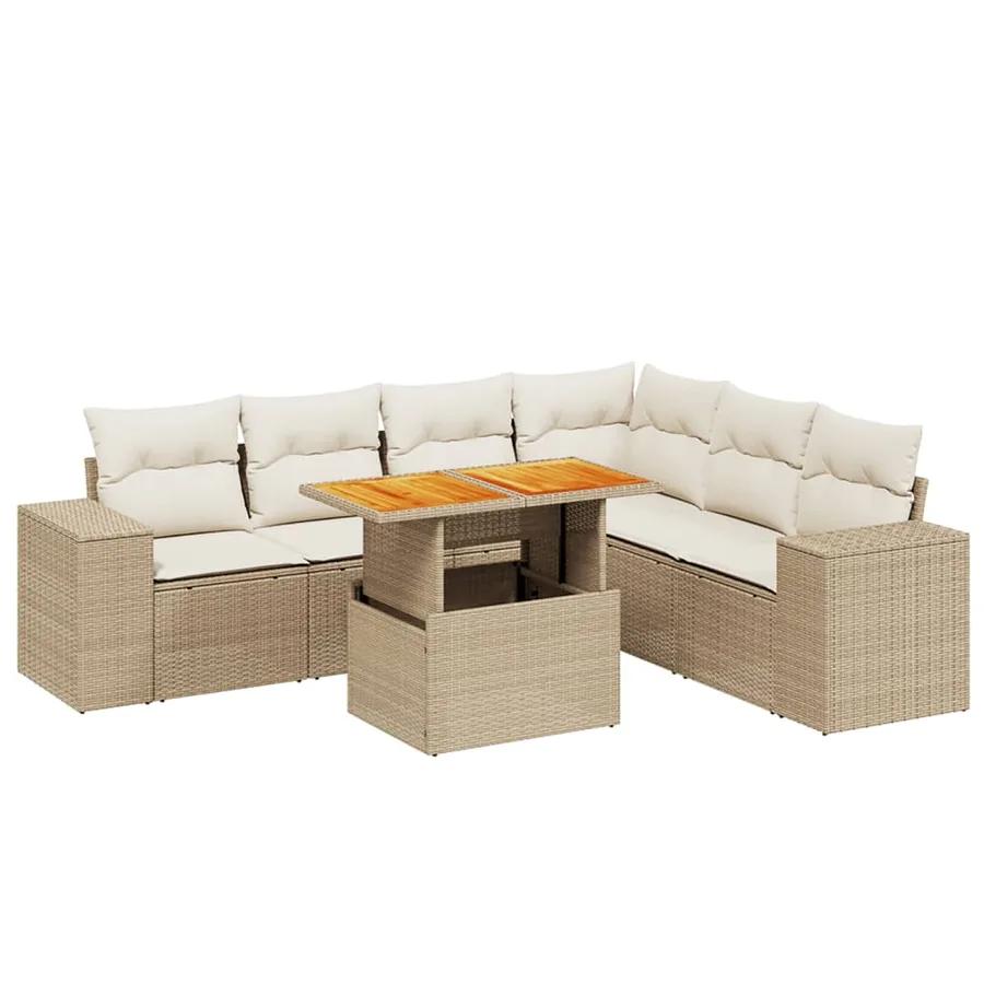 Salon de jardin avec coussins 7 pcs beige résine tressée - 2