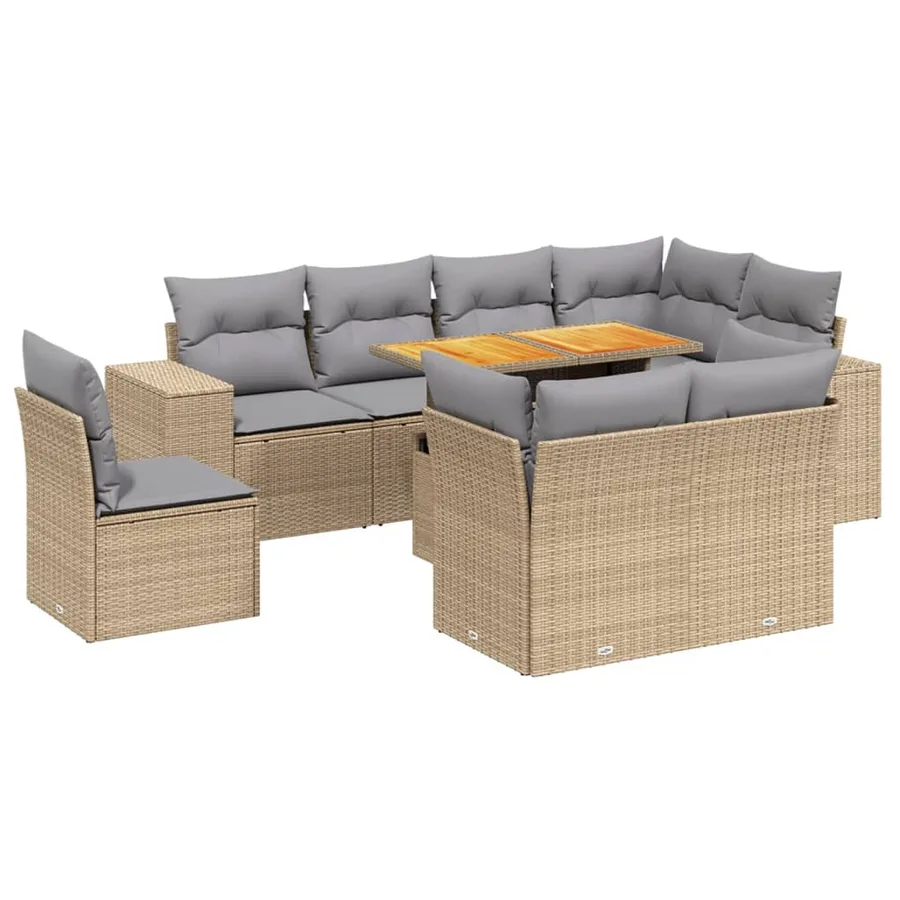 Salon de jardin avec coussins 9 pcs beige résine tressée - 2