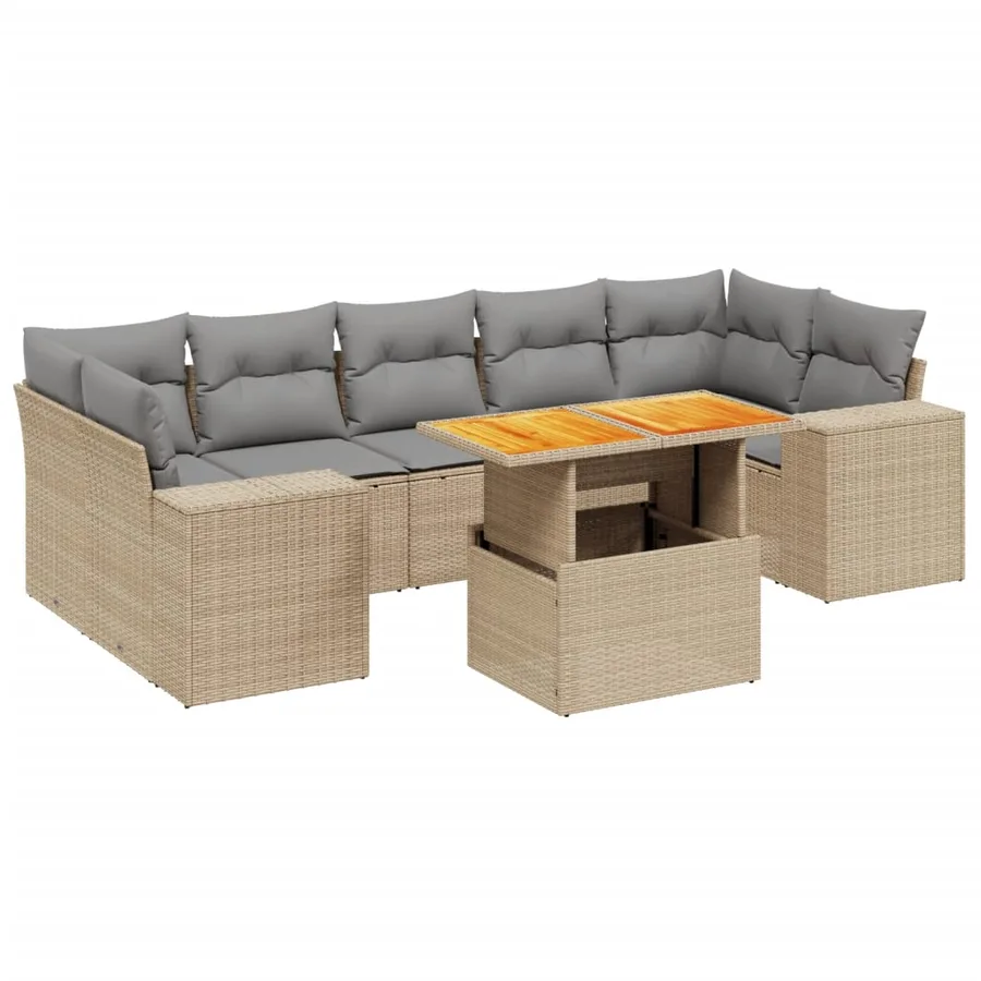 Salon de jardin avec coussins 8 pcs beige résine tressée - 2